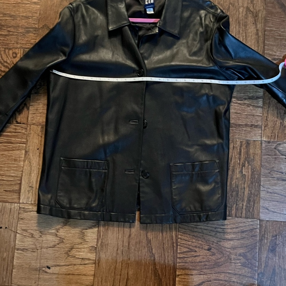 Gap Black Leather Button Front Jacket Size Xl. - image 5